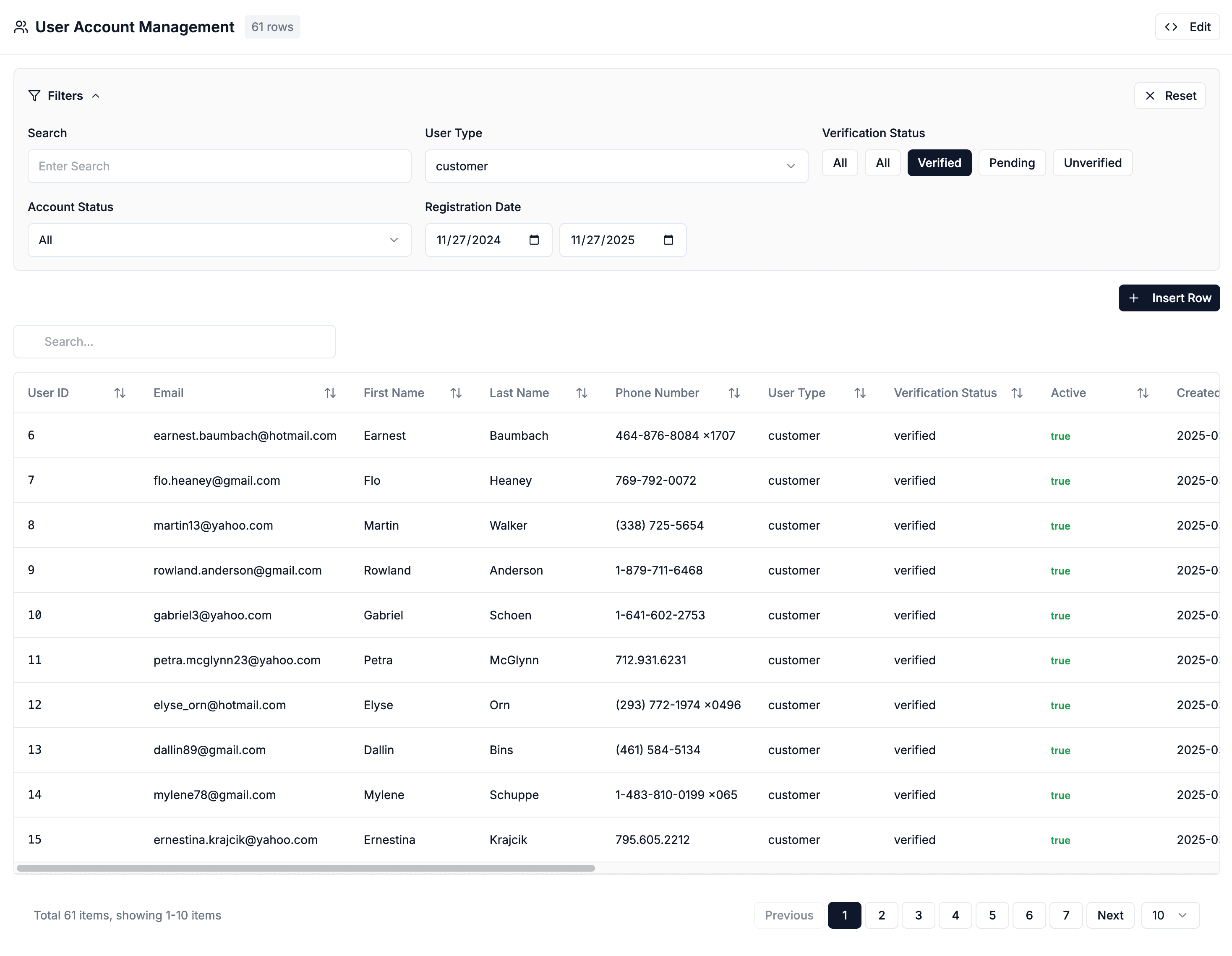 CRUD admin panel experience in Vibe